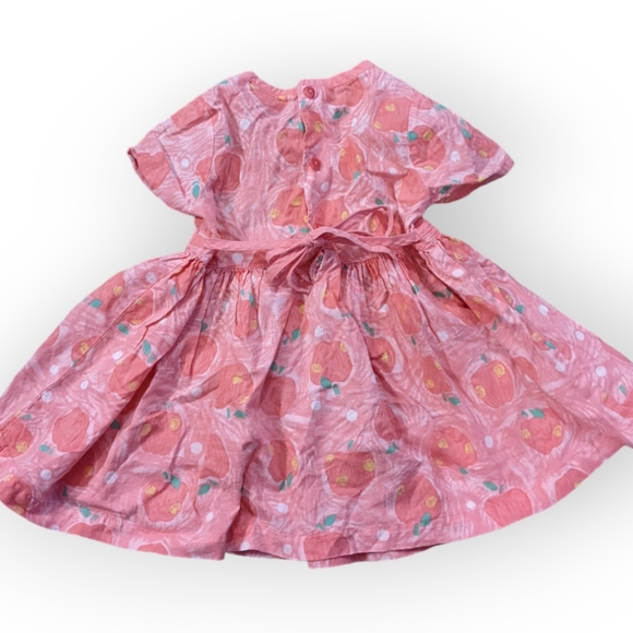 6-12 Months Vintage Pink Apple Dress, Button and Tie Up Back - Picture 3 of 4